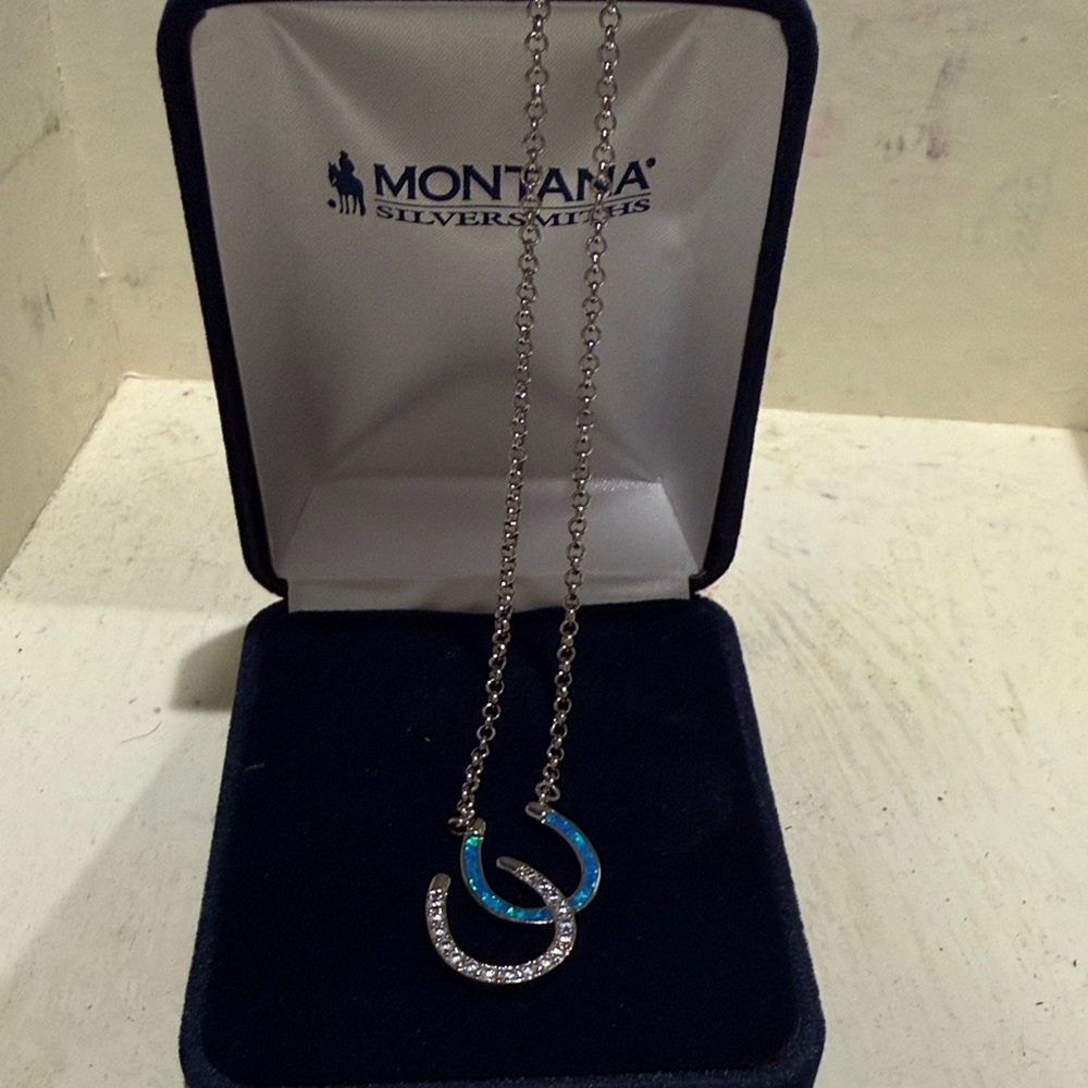 Montana Silversmiths Blue Opal & Silver horse Pendant Necklace